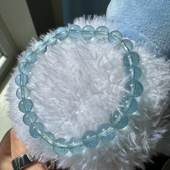 100% Natural 7mm aquamarine beads bracelet - Picture 4 of 15